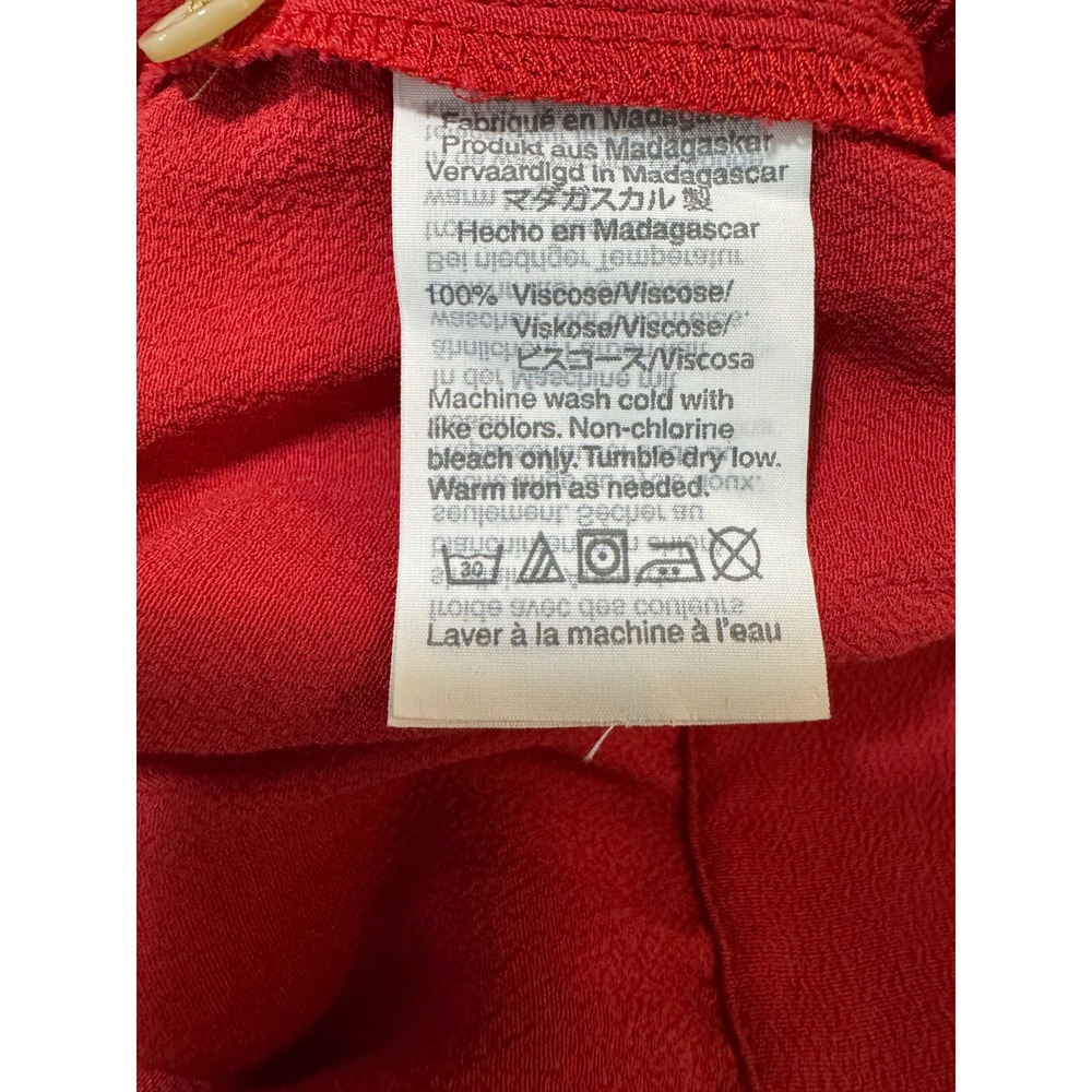 Madewell Red Viscose Wrap Tie Front Long Sleeve V Neck Blouse Top Womens Medium - Picture 4 of 12